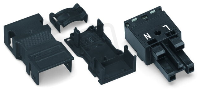 Zdířka S pouzdrem s odlehčením tahu 2pól. černá WAGO 770-102/041-000