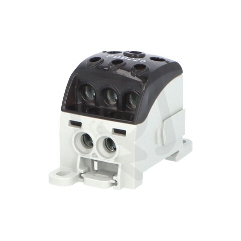 Blok pro rozdělení fází PDB 220, 1pól., 210A, 690V, černý/průhl. víko, na DIN