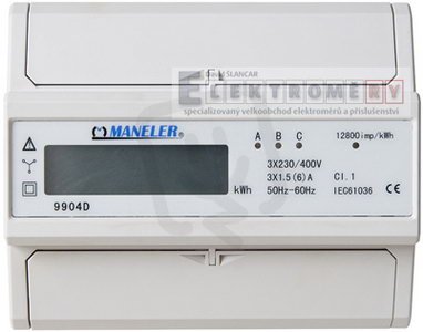 Elektroměr Maneler 9904D, 3f.1s. x/5A, LCD, xs=1, neověřený E1240