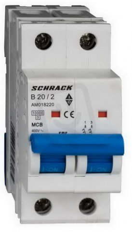 Instalační jistič AMPARO 10kA, B 20A, 2P SCHRACK AM018220--
