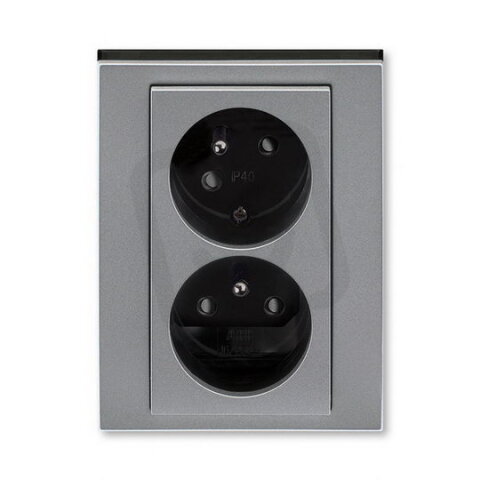 ABB LEVIT M Dvojzásuvka s clonkami (5513H-C02357 69)ocelová/kouřová černá BLISTR