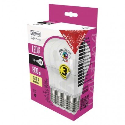 LED žárovka Classic A60 10W(60W) 806lm E27 WW Ra>95 4ks ZQ5147.4 Emos teplá bílá