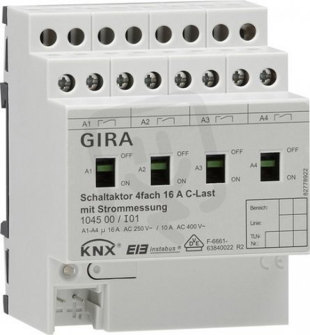 Spínací člen 4x 16 A kap. zátěž KNX p.na l. DIN GIRA 104500