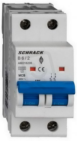 Instalační jistič AMPARO 10kA, B 6A, 2P SCHRACK AM018206--