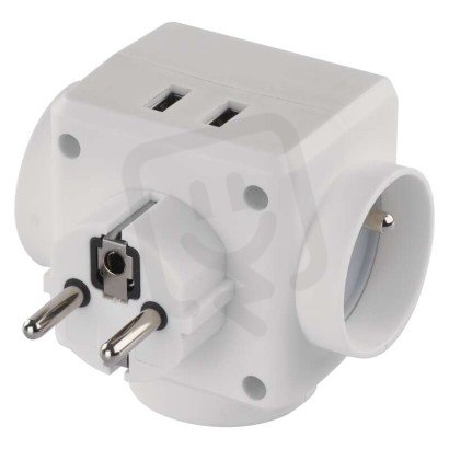 Rozbočovací zásuvka 3x kulatá, 2x USB EMOS P0024U