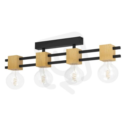 Stropní svítidlo LEVANTARA 4xE27 černá/dřevo 160W IP20 EGLO 390189