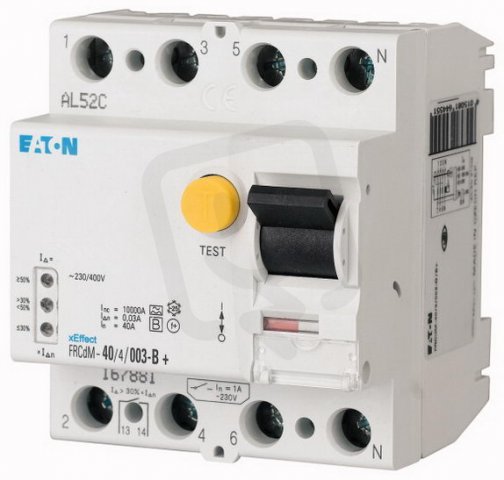 Digitální proudový chránič 10kA FRCdM-63/4/003-G/B 4pól 0,03A 63A EATON 167894