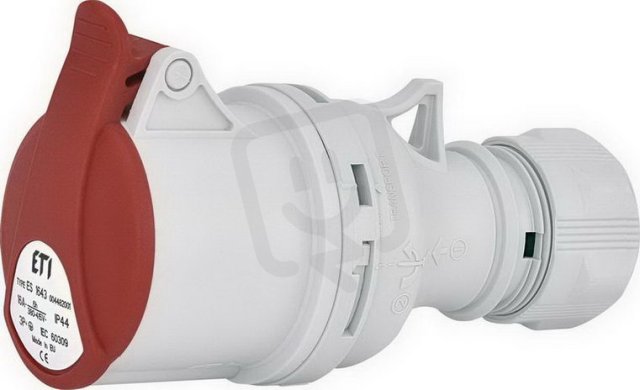 Průmyslová zásuvka na pohyblivý přívod 3F, IP44, 16A, 400V, 3p+PE ETI 004482001