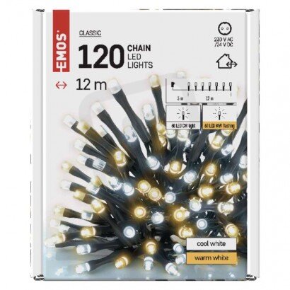 LED vánoční řetěz pulzující 12 m venkovní i vnitřní teplá/studená bílá D4AL06