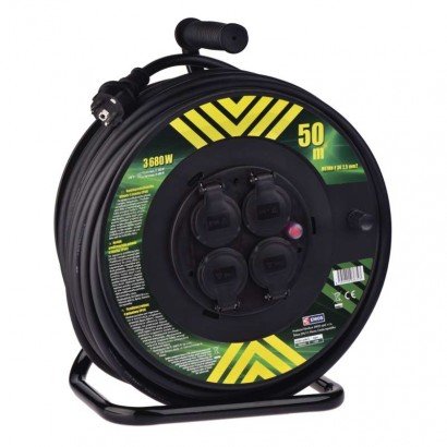 Venkovní prodlužovací kabel na bubnu 50 m 4 zás. černý guma-neopren 230V 2,5mm2