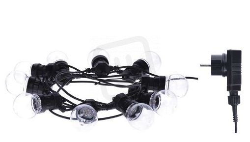 LED světelný řetěz - 10x párty žárovky čiré, 5m, teplá bílá