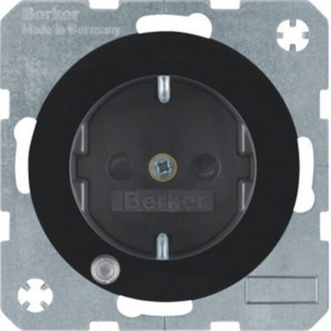 Zásuvka SCHUKO se signalizační LED, R.1/R.3, černá lesk HAGER WLS1463BG