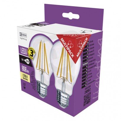 LED žárovka Filament A60 6W(60W) 806lm E27 WW 2ks Z74260.2 Emos teplá bílá