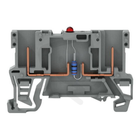 Základní svorka pro moduly, 2 kontakty, červená LED dioda, DC 24V, šedá