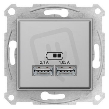 Sedna 2xUSB nabíjecí konektor 2.1A, Aluminium SCHNEIDER SDN2710260