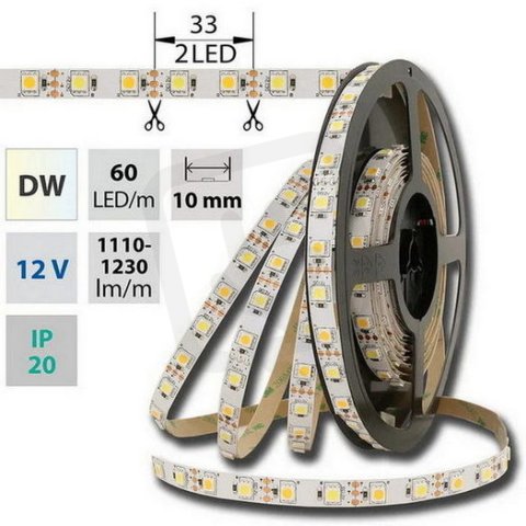 LED pásek SMD5050 dual white WW-CW, 60LED/m, 14,4W/m, DC12V 1310lm/m IP20 10mm