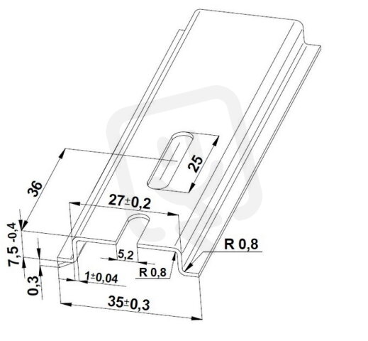 Lišta TH 35x7,5 - 1000 mm, perforovaná, pozink modrý, 5,2x25mm, cena za kus