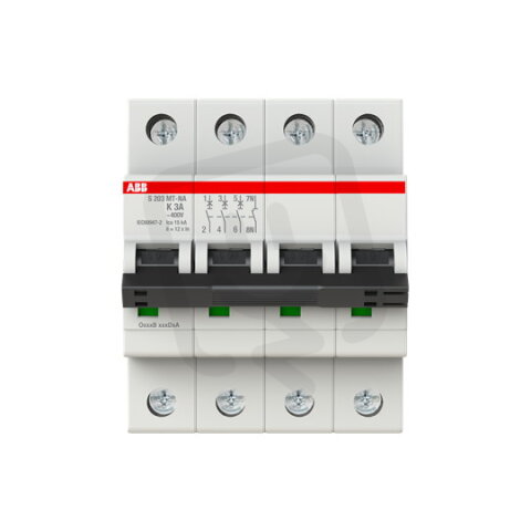 ABB S203MT-K3NA, 3 fázový jistič (3+N), 3A, K, 10kA, určeno pro drážní aplikace