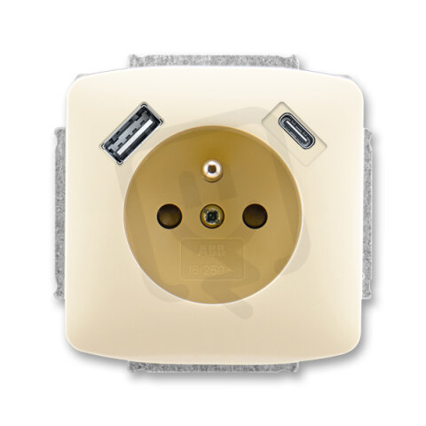 Zásuvka s kolíkem, s clonkami, USB-A/C slonová kost ABB 5569A-A32357 C