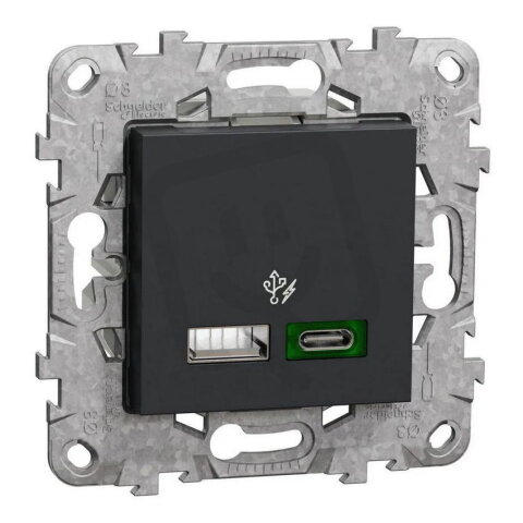 NOVÁ UNICA Dvojité rychlonabíjecí USB A+C (45W), Antracit SCHNEIDER NU501354