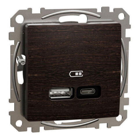 Dvojitá nabíječka USB A+C, 2,4 A, 21 W, Wenge, Sedna Design/Elements SDD181405U