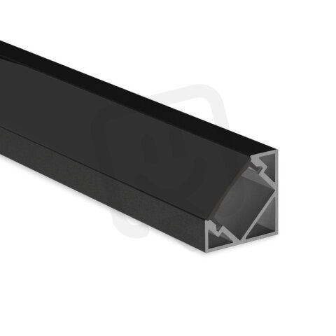 Rohový hliníkový profil RT2 černý, 18x18mm, vč. černého difuzoru, 1m