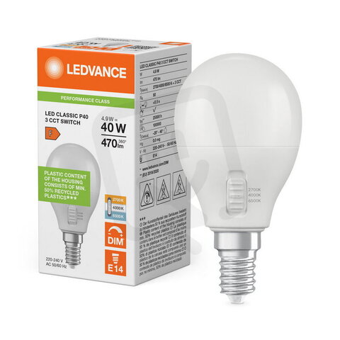 LEDCLP40 DIM 4.9W 3 CCT FR E14 P   LEDV