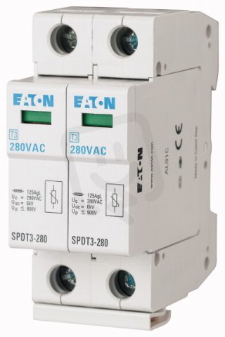 Eaton 170485 Svodič přepětí třídy T3 (III,D),modulový,2pól,s lištou SPDT3-280/2