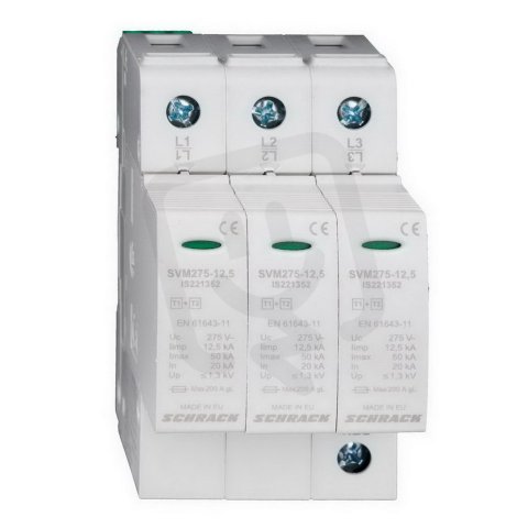 Svodič přepětí 3+0 TNC, třída I+II(B+C)275V, Iimp12,5kA+H SCHRACK IS221231--