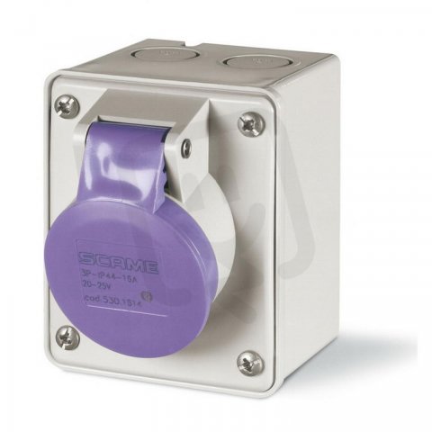 Nástěnná zásuvka IEC309 do 50V, rovný box 2P, 16A, 20-25 V, IP44 SCAME 530.1610