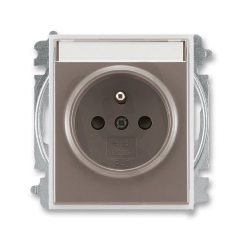 Zásuvka s clonkami s popisovým polem 5519E-A02352 26 lungo/mléčná bílá Time ABB