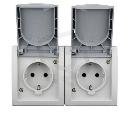 Nástěnná zásuvka SCHUKO dvojitá, horizontální, IP54 SCHRACK EV211014--