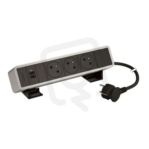 ONDESK 3X2PT USB CC 15W ČERNÁ/HLINÍK