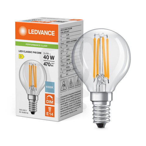 Světelný zdroj LED CLASSIC P DIM P 3.4W 865 Clear E14 LEDVANCE 4099854781940