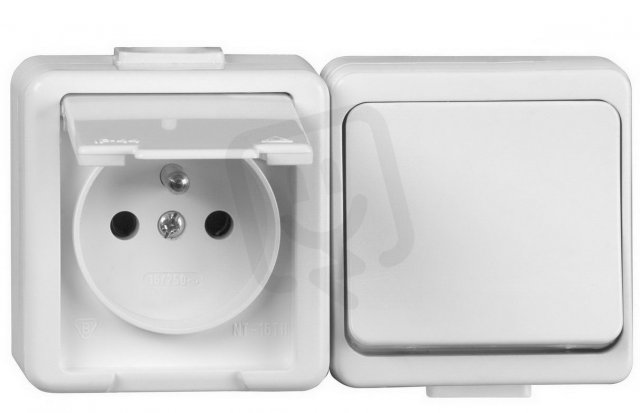Spínač jednopólový se zásuvkou IP44 JANTAR VP 1/S+ZA-16 GREENLUX GXNP011