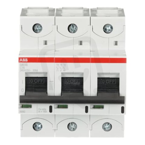 S803S-C16 jistič 3P char. C 16A s klecovou svorkou Icu 50kA ABB 2CCS863001R0164