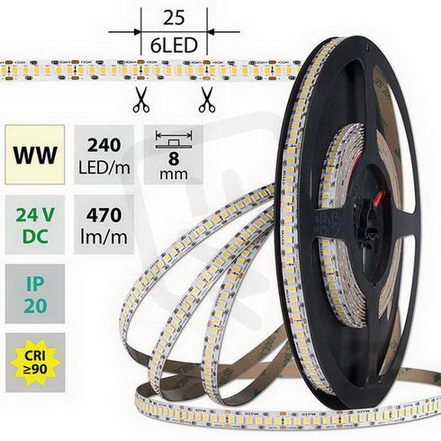 LED pásek SMD2835 WW 240LED/m 50m, 24V, 6 W/m