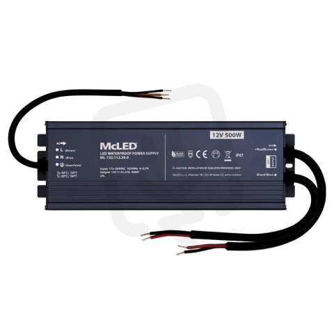 Napájecí zdroj 500W, DC12V/41,67A, IP67, hliníkové provedení