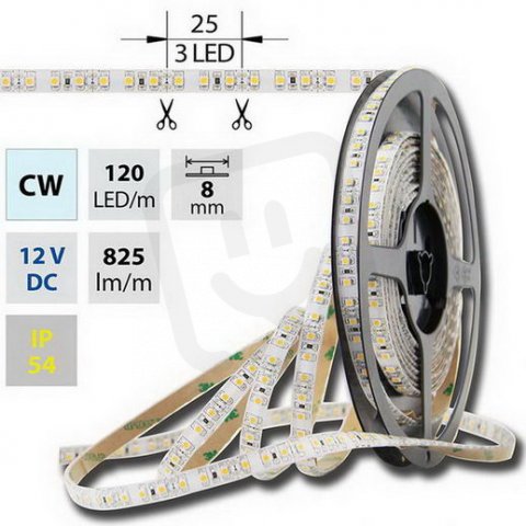 LED pásek SMD3528 studeně bílý,120LED/m,IP54,DC 12V,8mm 9,6W ML-121.236.60.0