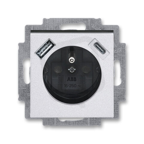 Zásuvka s kolíkem s clonkami, USB-A/C titanová/kouřová černá ABB 5569H-A32357 70