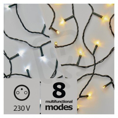 LED vánoční řetěz, 10m, studená bílá/teplá bílá, programy