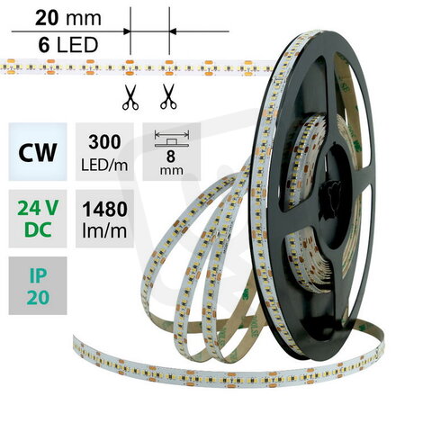 LED pásek SMD2216 CW, 300LED/m, 18W/m, D