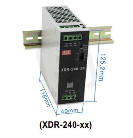 Napájecí zdroj na DIN 240W 24V MEAN WELL XDR-240-24