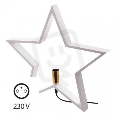 Vánoční svícen na žárovku E14, dřevěný bílý, hvězda, 48cm, vnitřní