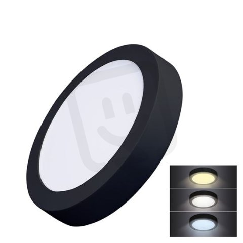 LED mini panel CCT přisazený 18W 1530lm přepínání 3000K 4000K 6000K kulatý černý