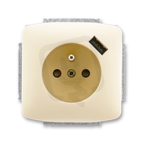 Zásuvka s kolíkem s clonkami  s USB nabíjením 5569A-A02357 C slonová Tango ABB