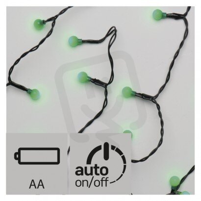 LED vánoční řetěz - kuličky, 2xAA, 1,5m, zelená, časovač