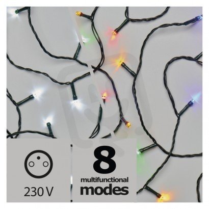 LED vánoční řetěz, 10m, studená bílá/multicolor, programy