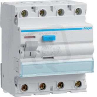 Proudový chránič 4 pól. 40A / 0,1 A, typ A/S, 6 kA /CN440J/ HAGER CNA440D