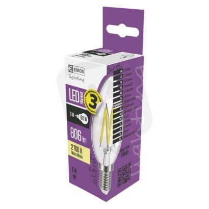 LED FLM CANDLE 6W(60W) 806lm E14 WW /1525281218/ EMOS Z74203